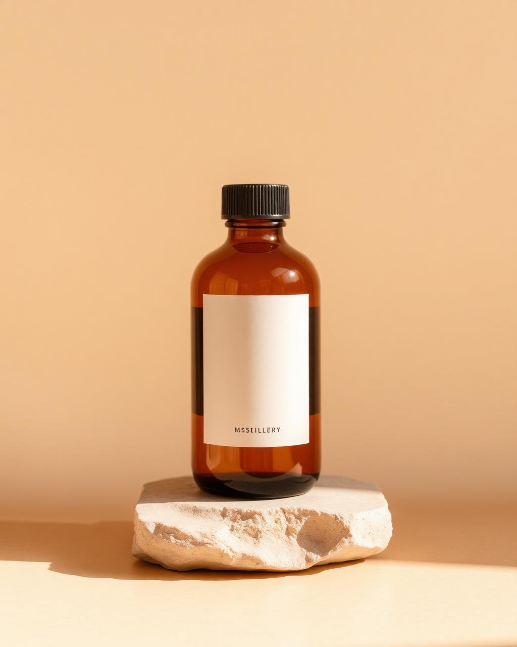 Amber glass bottle of Magnesium Glycinate on a stone surface